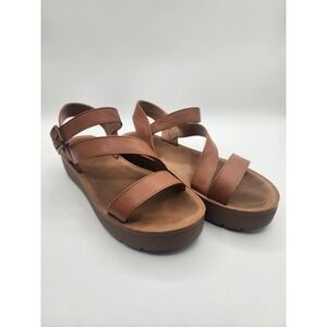 Soda Brown Faux Leather Platform Strappy Ankle Buckle Sandals Size 8
